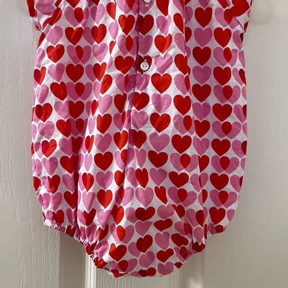 Jacadi Paris Scallop Collar Pink Red Heart Bubble Romper Girls Size 6 Months - Picture 9 of 9